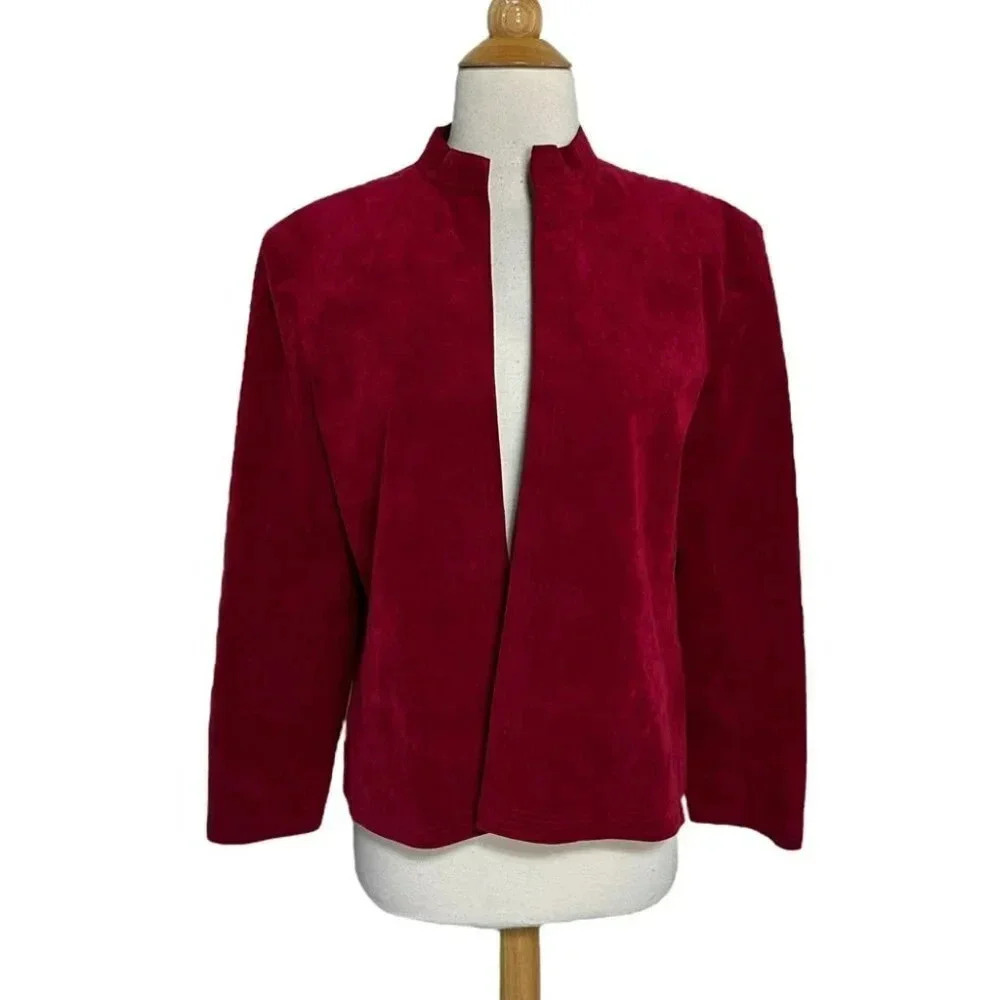 Ultrasuede XL chic red faux suede open‎ front blazer jacket